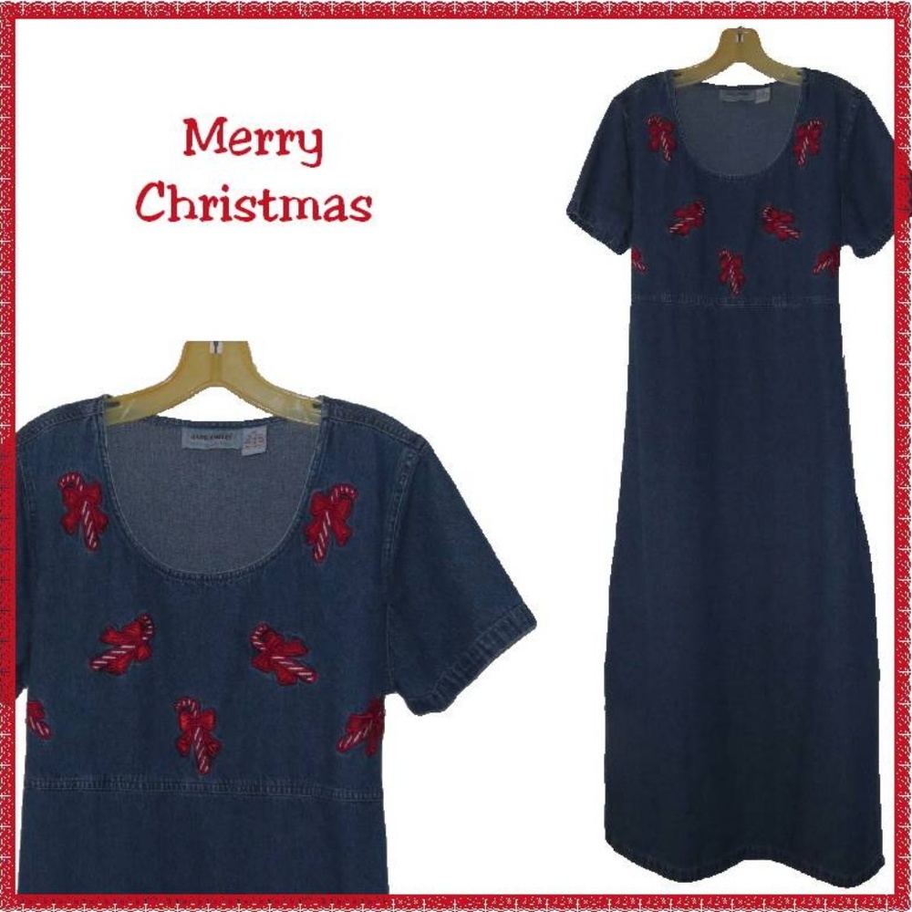 Ugly CHRISTMAS MAXI DRESS B Candy Canes BLUE DENIM